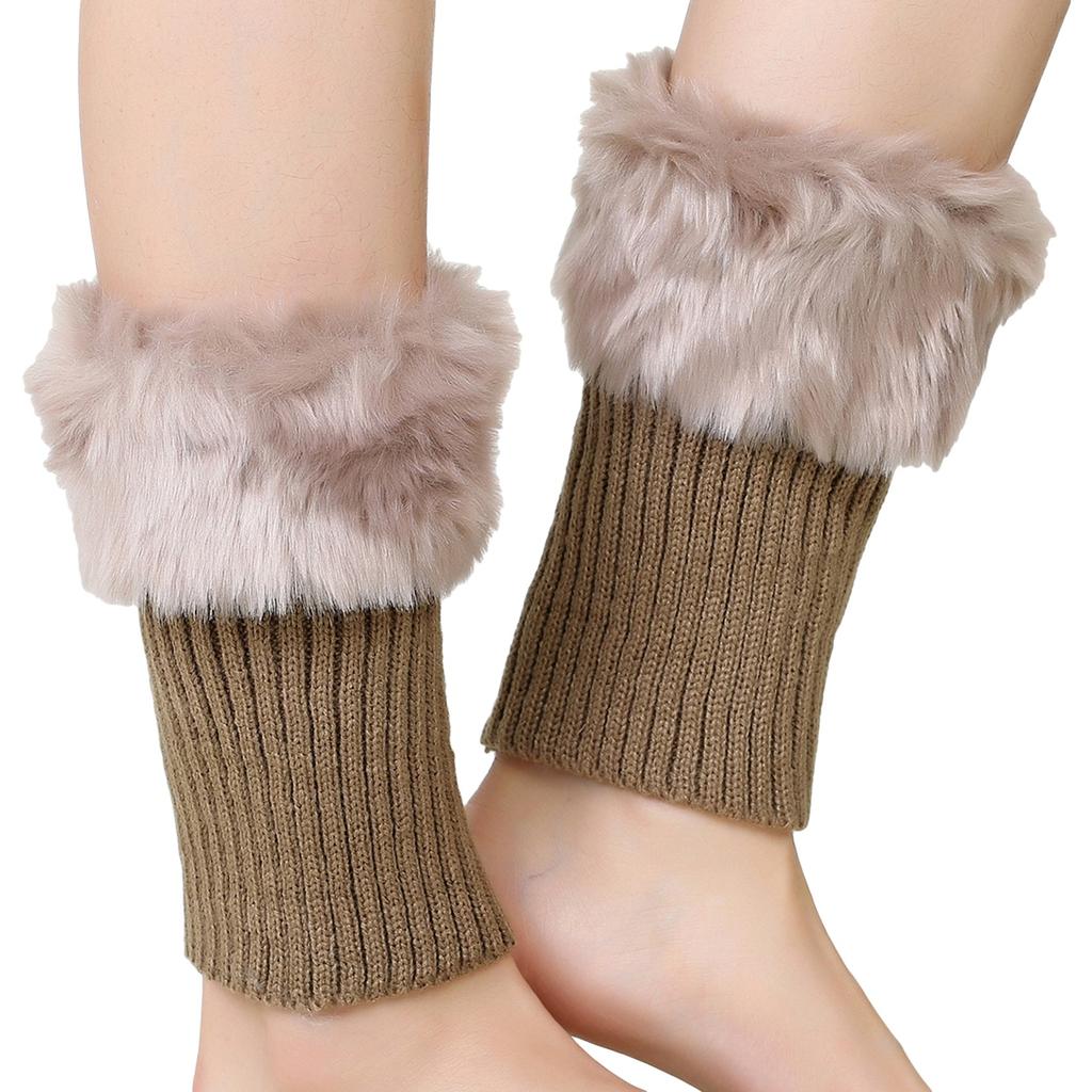 Women Leg Warmers Winter Autumn Lady Crochet Knitted Turn-over Fur Trim Leg Boat Socks Thick Boot Cuffs Toppers Foot Cover Warm