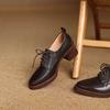 Krazing Pot Sheepskin Autumn Winter Shoes Chunky Heels Size 43 Size 42 Round Toe Lace Up Deep Mouth Retro Fashion Pumps