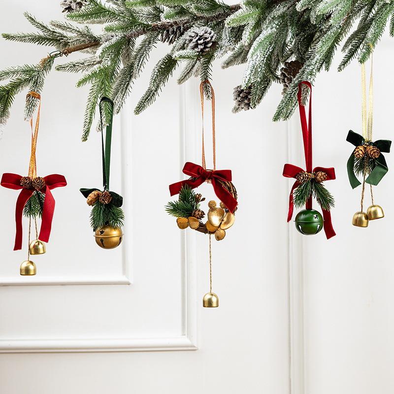 Christmas Red Velvet Bow Bell Pendant Tree Decoration