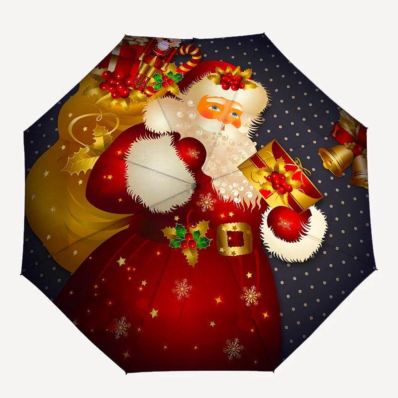 Weihnachts-Nikolaus-Schirm, Tragbarer 3-fach Kompakt-Schirm, Valentinstag