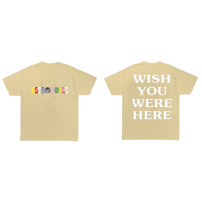 

Літня прохолодна хіп-хоп футболка для чоловіків і жінок Cactus Jack ASTROWORLD Харадзюку Бавовняні футболки WISH YOU WERE HERE Футболки з принтом літер L