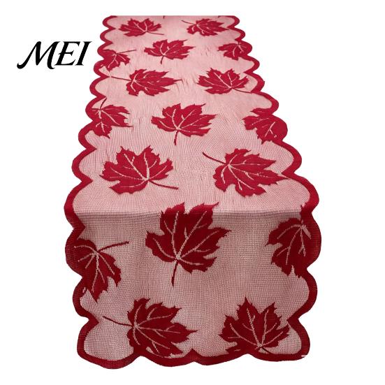 Fall Harvest Table Decor Runner Decorations, Maples Leaves Lace Orange Thanksgiving Dining Runner, Autumn Decorations for Kitchen Party Translucent
