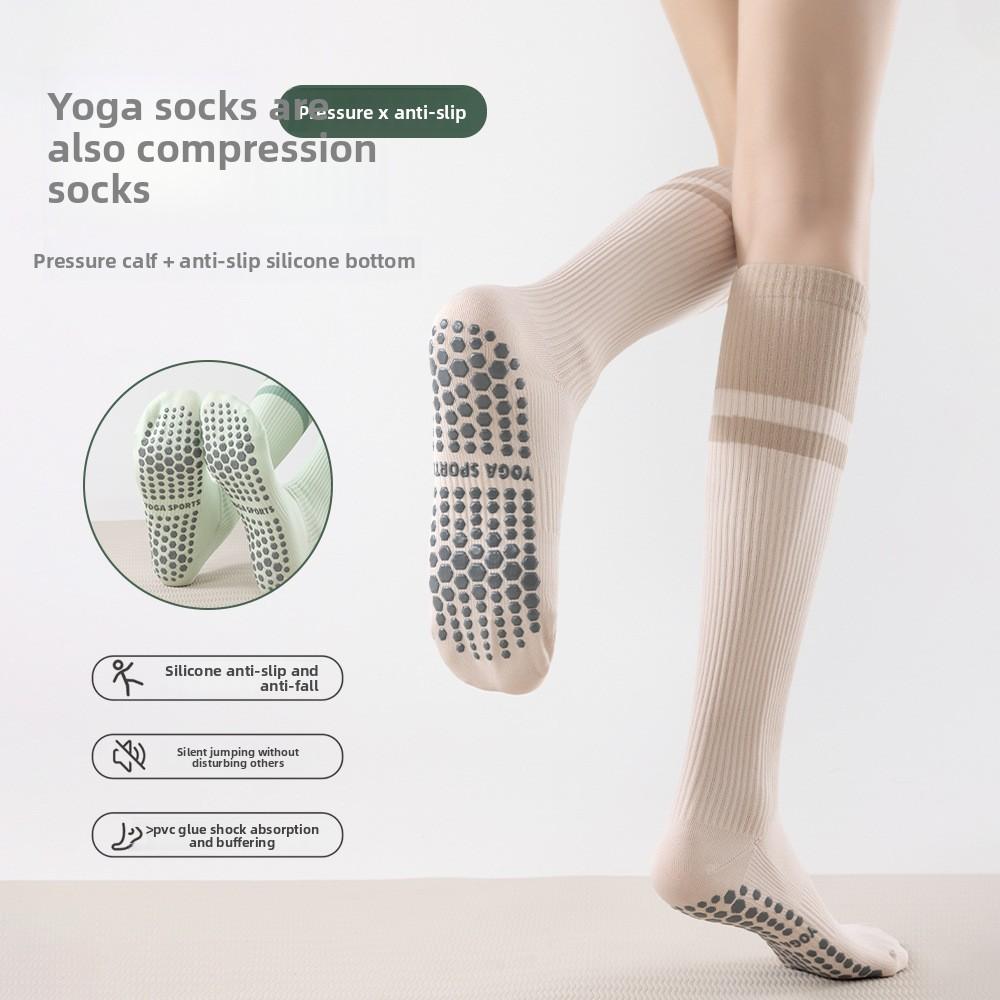 Summer Stress Yoga Socks, Women's Anti-slip Fitness Calf Socks, Running and Skipping Rope Long Stockings, Sweat-absorbing Compression Sports Socks