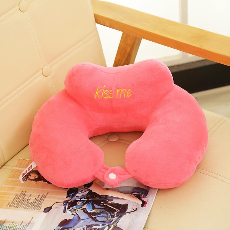 

Solid Color U Shaped Neck Pillow Nap Plush Pillow Outdoor Travel Tools Portable рожевий