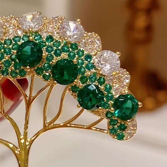 Women Brooch Sparkling Rhinestone Inlaid Money Tree Shape Anti-Exposure Buckle Suits Shirts Sweaters Bags Badge Outfit