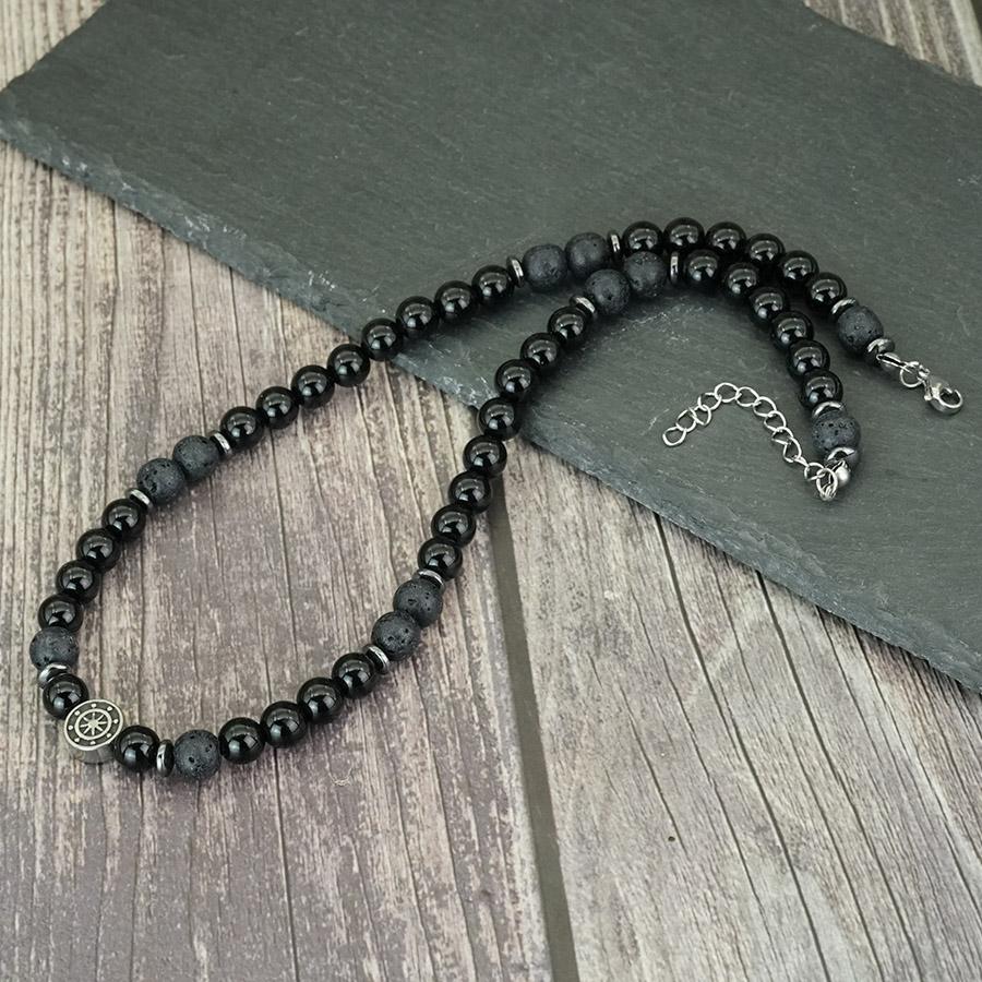 Stylish Men Necklace Natural Stone Lava Tiger Eyes Obsidian Beads Vibe Balancing Healing Neck Accessories Perfect Gift For Him