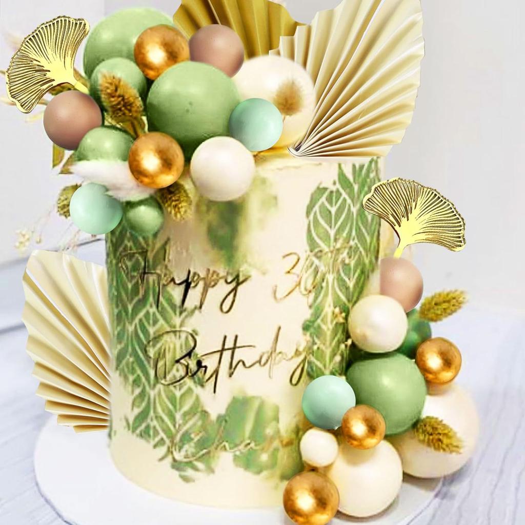 31 Pieces Bohemian Cake Decoration Gold Nude Green Cake Balls for Weddings Birthday Party Decoration