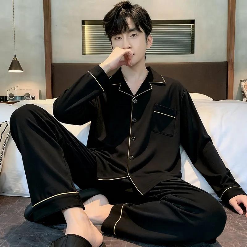 Set Pigiama in Cotone Stile Coreano a Quadri con Tasca - Manica Lunga e Lunghezza Intera per Primavera e Autunno