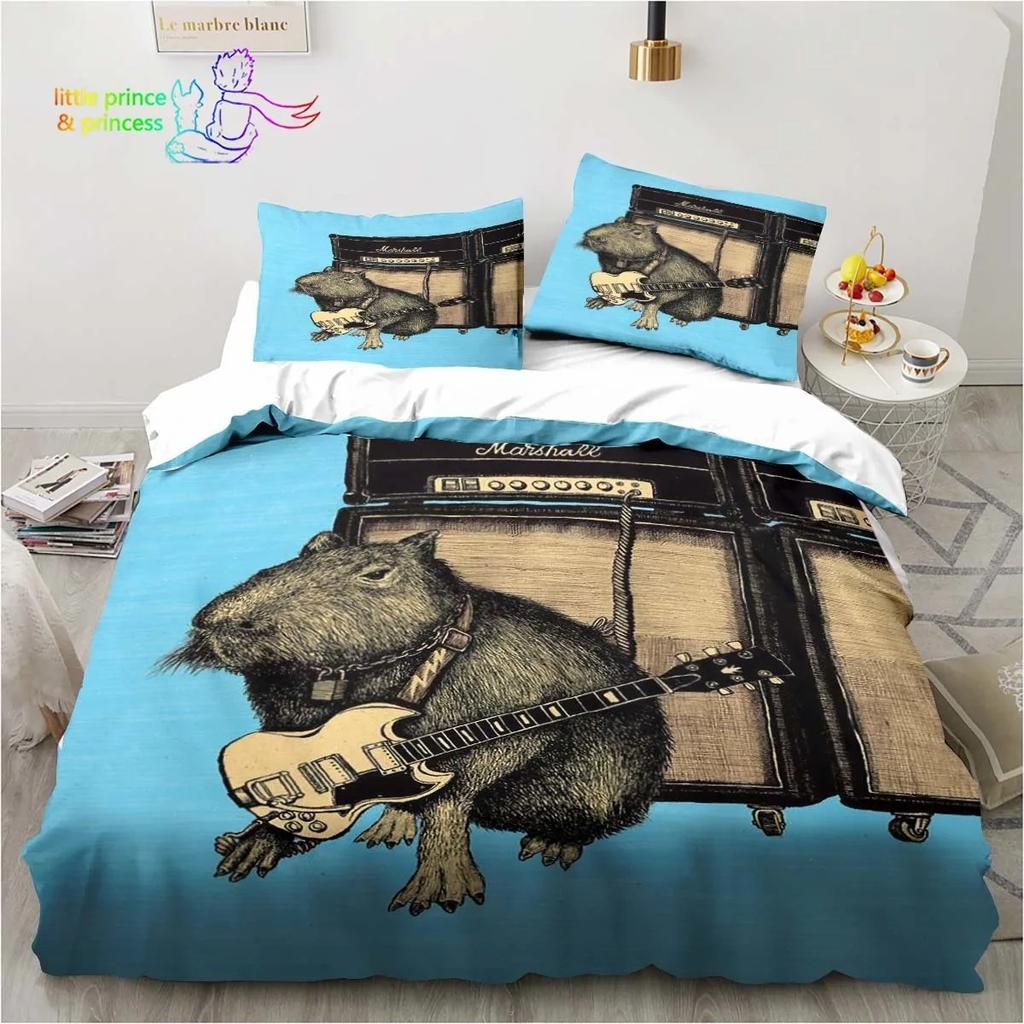 Kawaii Cute Animal Capybara Cartoon Comfortable Duvet Cover Pillowcase Bedding Set Children Bedroom Decoration Home Textile