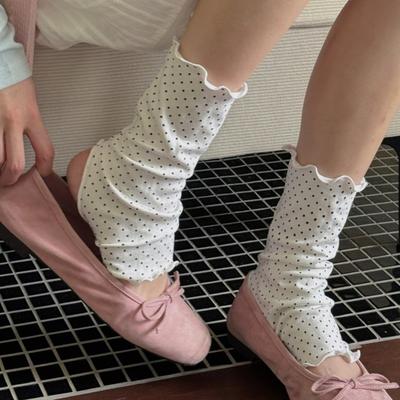 Gepunktete Füßlinge für Mädchen, Atmungsaktive Aerobic-Baumwolle, Halbhohe Socken, Modische Frotteesocken