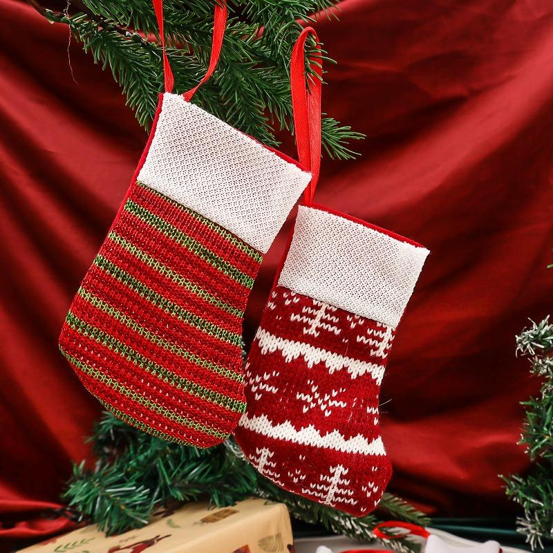 1-12 Stück Weihnachtsgeschenke Strumpf Schnee-Streifen Hängend Süßigkeiten Geschenkehalter Strickverzierung Socken Weihnachtsbaum Anhänger Partyzubehör