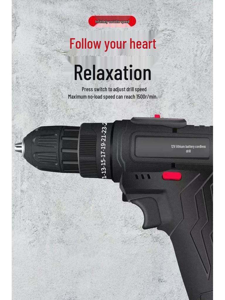 Rechargeable Two-Speed Lithium Battery Hand Drill - Multi-functional Impact Electric Screwdriver Tool for Household Use