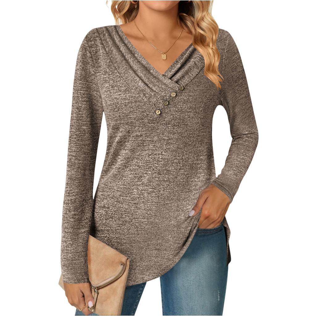 Women's Color Fashion Casual Long Sleeve V,neck Button,down Top