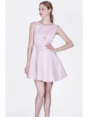Καλοκαιρινό Ροζ Φόρεμα Lady Slim Fit Αμάνικο 2021