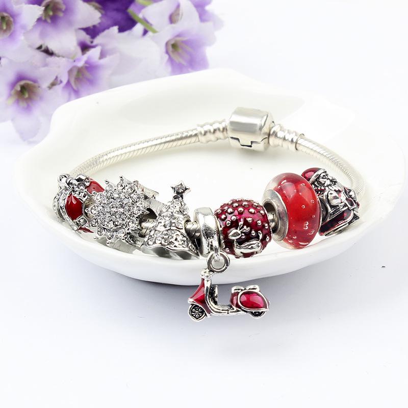 Bracelet Chaîne Os de Serpent DIY Européen-Américain avec Perles Lampwork - Rouge Moto Cadeau de Noël.