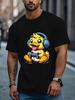 Men'S Fun Gaming Duck Print T-Shirt, Black Retro Gamer Shirt with Headphones And Controller Design, Lightweight Fabric Suitable for Video Game Parties