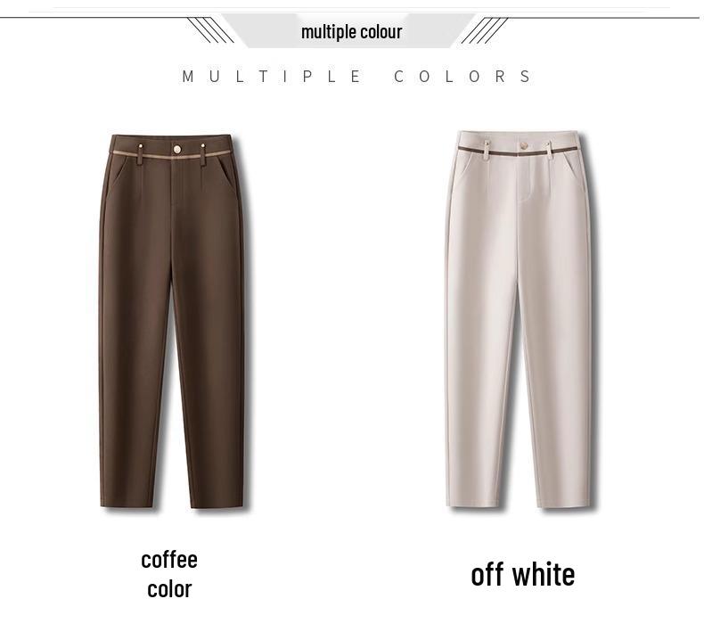 Dámské vlněné harémové kalhoty s vysokým pasem - Podzim Zima 2024, Silně podšité fleecem, Zeštíhlující, Kalhoty s rovnými nohavicemi.