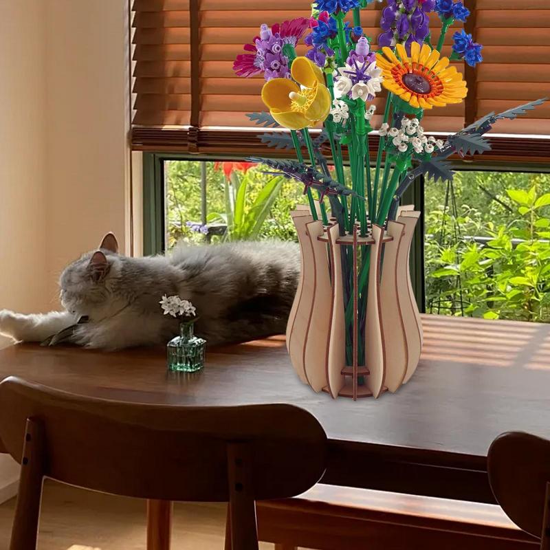 

Wooden Puzzle Flower Vase Puzzles Vase Flower Bouquet Building Set Wooden Vase 3D Craft Handmade Elegant Display Stand Tabletop жёлтый