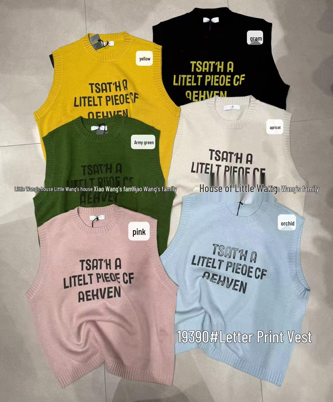 

Xiao Wang s Spring Korean Style Loose Plus Size Casual Layered Letter Knit Vest One Size абрикосовый