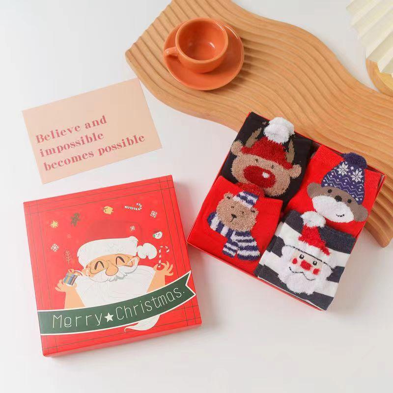 Women s Sock Gift Set Cotton Mid-tube Socks Women s Christmas Socks Adult 25 * 8cm/Children s 25 * 7.5cm Cartoon Animal Socks