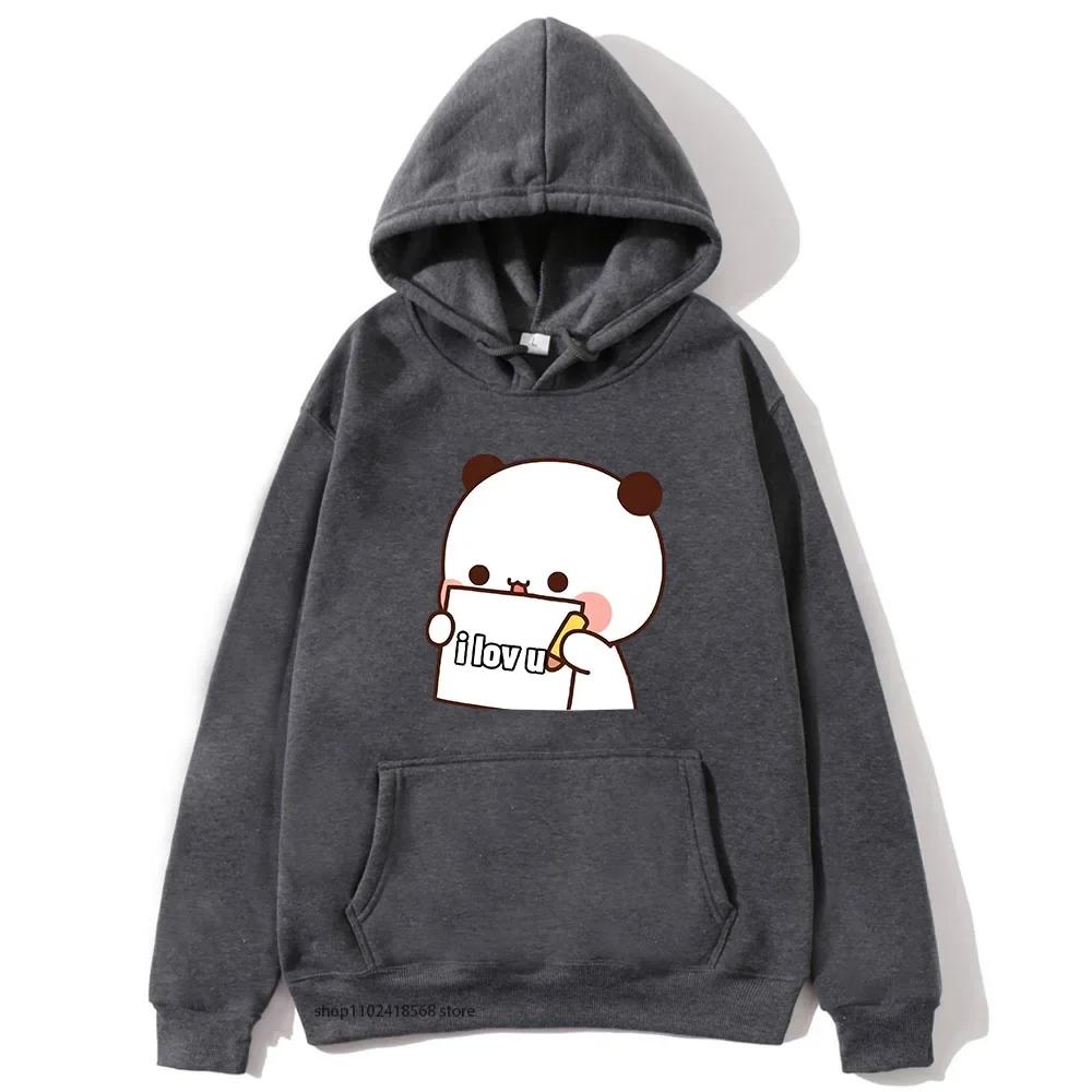 BuBu Panda’s Love Message To DuDu Bear Hoodie Kawaii Cartoon Graphic Sweatshirt Couple Clothes Men Women's Pullover