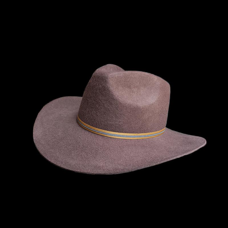 Brown Wool Hat French Vintage Webbing Decorative Felt Hat Webbing Western Style Felt Hat
