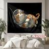 Astronaut Cat Tapestry  Cute Ginger Tabby in Space Suit Floating Among Stars 2D Art Wall Hanging  for Bedroom or Dorm Decor