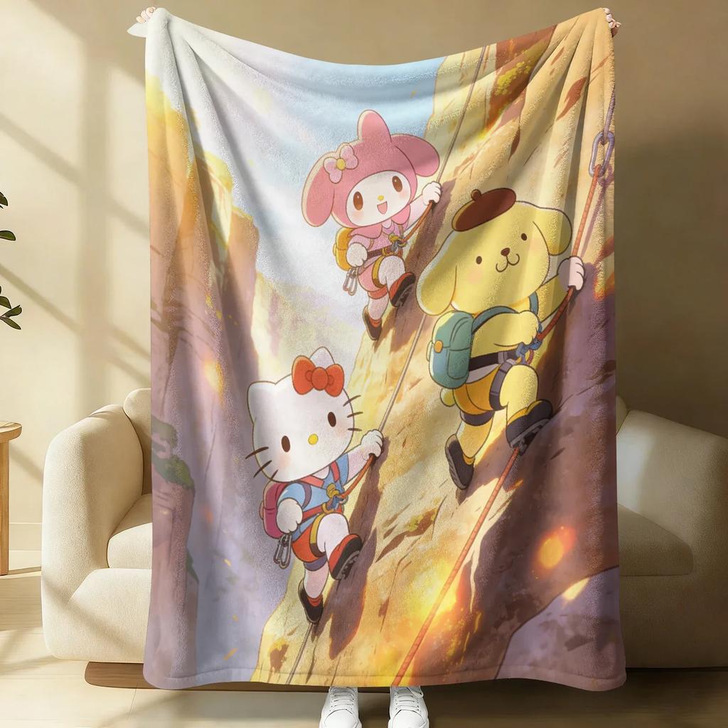 Sanrio Spring Forest Flannel Blanket Kawaii Hello Kitty Print Soft Warm Fluffy Throw Bed Sofa Cover Nap Office Shawl Summer