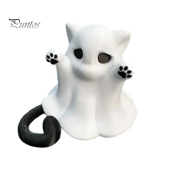Black Ghost Cat Decor Figure, 3D Printed Decorative Ornament, Smooth Surface Figure Mini Desktop Decoration Halloween Gift for Lovers Statue
