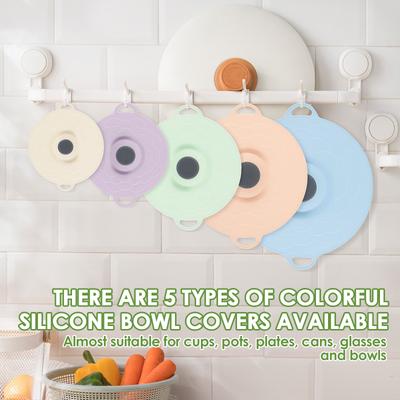 5Pcs Silicone Food Fresh Cover Set Microwave Bowl Cover Kitchen Sealed Pot Lid Spill Proof Reusable for Kitchen Storage