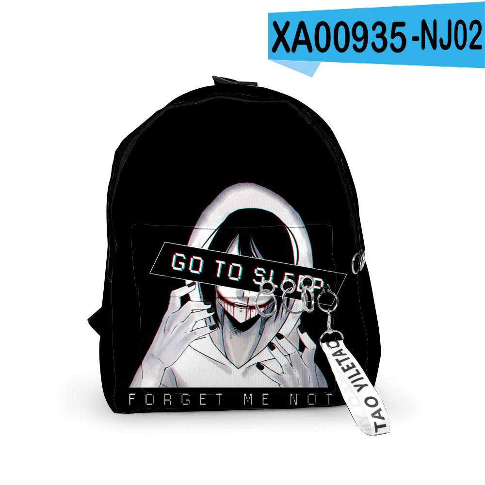 Klassieke Horror Creepypasta Rugzakken Jongens/Meisjes Leerling Schooltassen 3D Geprinte Sleutelhangers Oxford Waterdicht Schattige Kleine Rugzakken