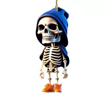 Creative Skeleton Car Mirror Dangle Acrylic Halloween Swing Pendant Spooky Car Rearview Mirror Hangings