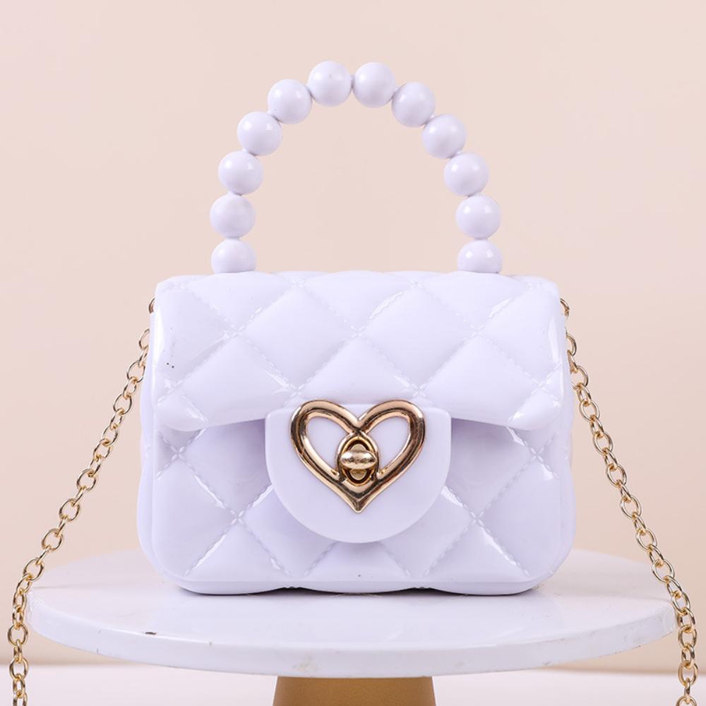 New jelly handbag, candy-colored, single-shoulder crossbody mini chain key pearl hand-held jelly bag