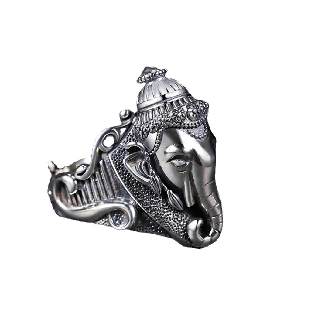 Retro Thai Auspicious Elephant God Ring Men's Live Large Size Ring Men's Ring Single Ring Jewelry