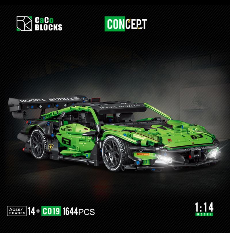 DIY Technical Green Speed Racing Car Model Building Blocks Kit MOC Assembly Bricks Toys Desktop Collectible Holiday Gift 1644PCS