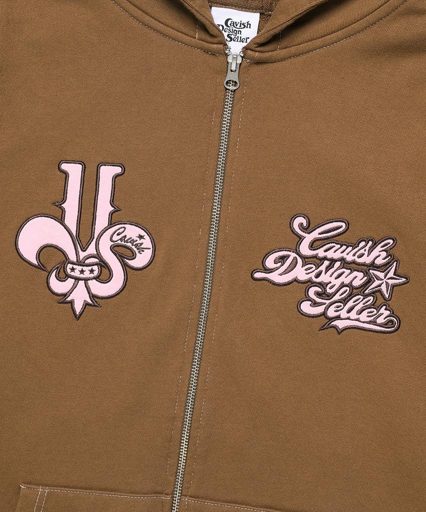 Cavish Damaged Applique Zip Up Hoodie Brown(Cv2Efum481A)