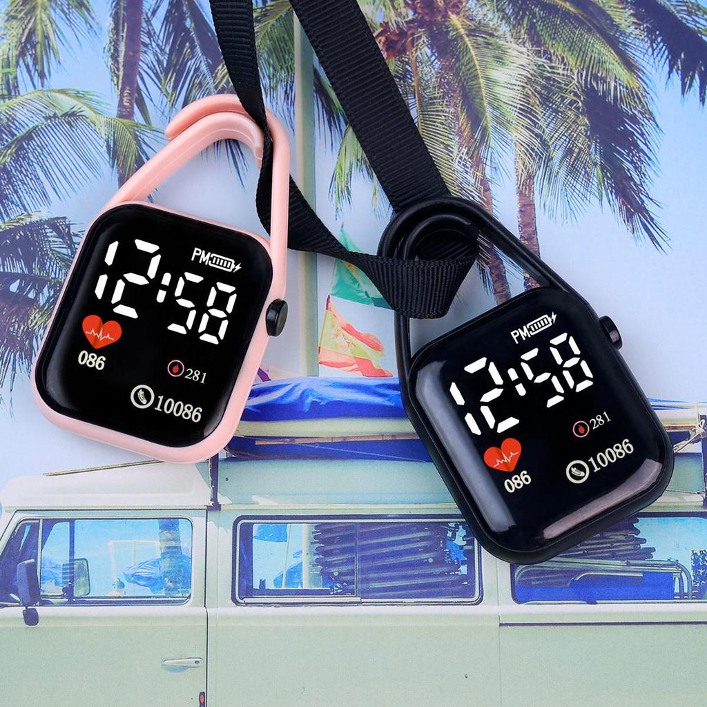 Square LED Heart Keychain Watch - Portable Youth Pendant with Night Light