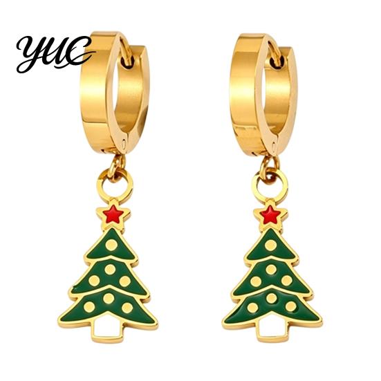 Oil Dropping Earrings 1 Pair Women Christmas Dripping Earrings, Santa Claus Xmas Daily Wear Tree Sleigh Dangle Earring, Lightweight Hypoallergenic