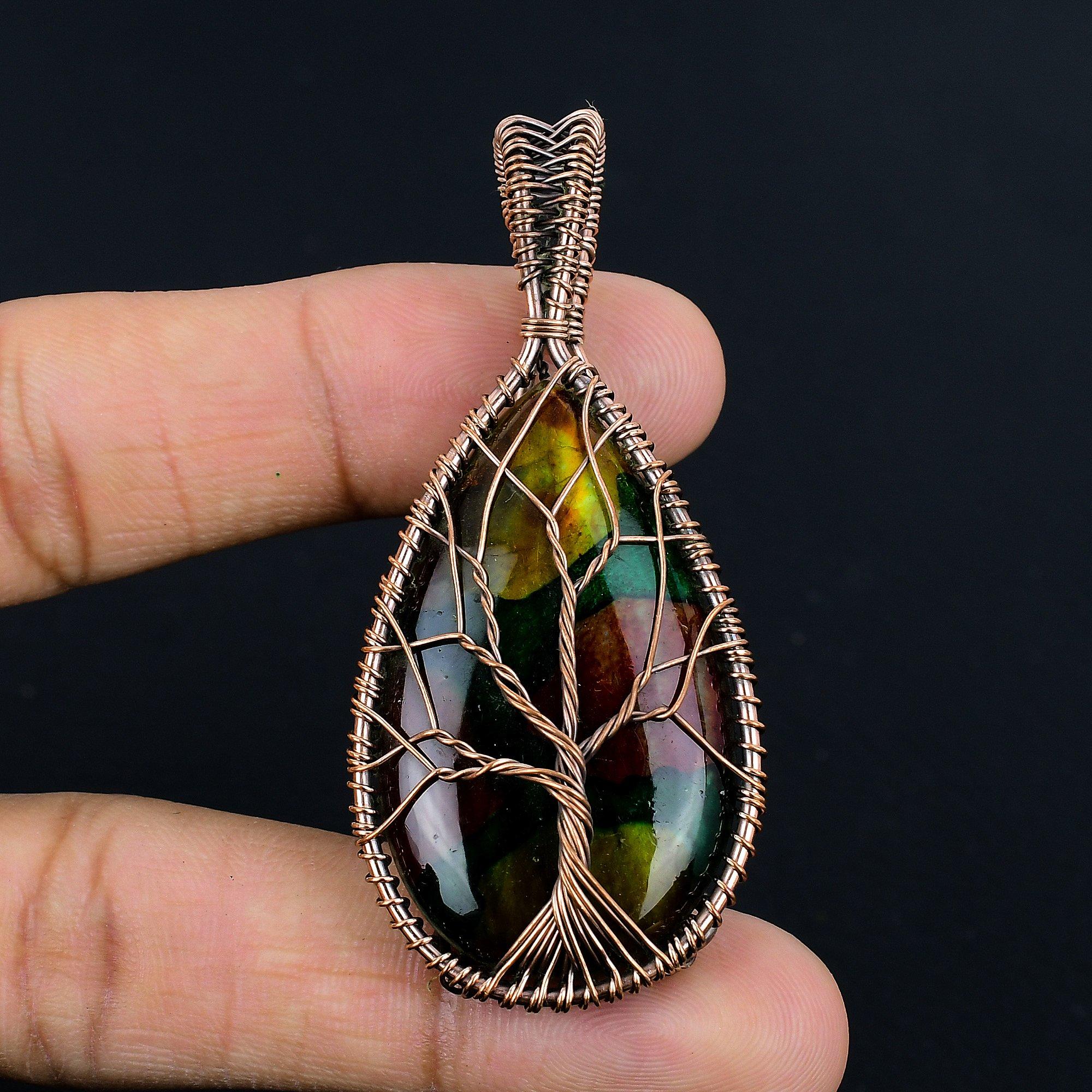 

Кулон из лабрадорита с мульти-иризацией, ювелирное изделие из драгоценного камня, кулон, оплетенный медной проволокой 999 пробы, подарок для женщин, кулон ручной работы 2.55 Inches