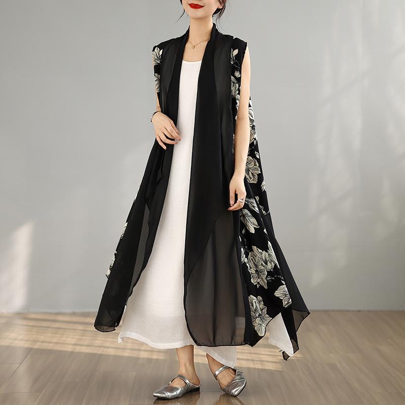 DIMANAF 2025 New Summer Plus Size Women Sleeveless Long Vest Basic Fashion Coat Chiffon Tops Tees Casual Loose