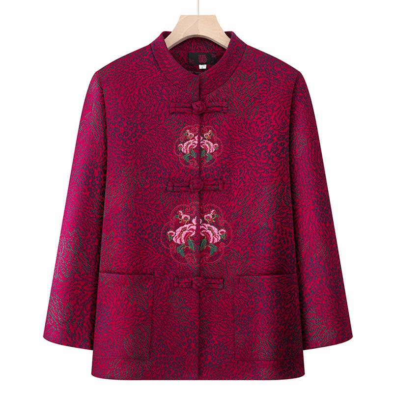 

Embroidered Tang Suit Jacket for Middle-Aged and Older Women - Spring/Autumn Style for Grandma and Mom 3XL (Recommended 115-130 Jin)