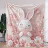 VIKAMA UltraSoft Flannel Rabbit HeartPatterned Blanket Pink Floral Cute Cartoon Design Sofa Relaxation Nap Warmth