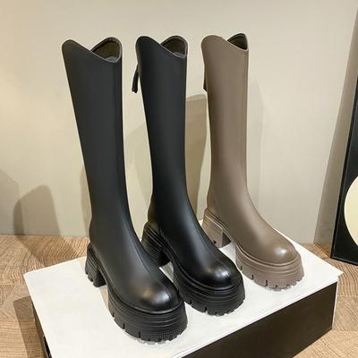 Winter Platform Verhoging Vrouw Ridder Hoge Top Beknopt Dikke Hak Stretch Slank Lange Enkellaarzen De Muje