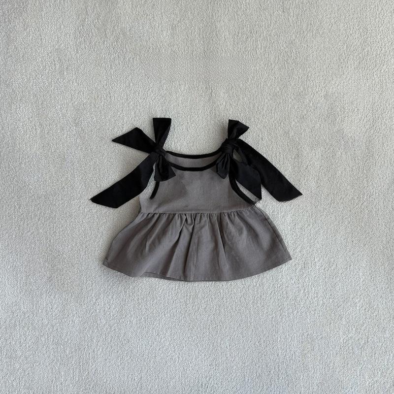 Girls Summer Sweet Bow Strap Dress Cute Versatile Cool Princess Sundress 80 серый