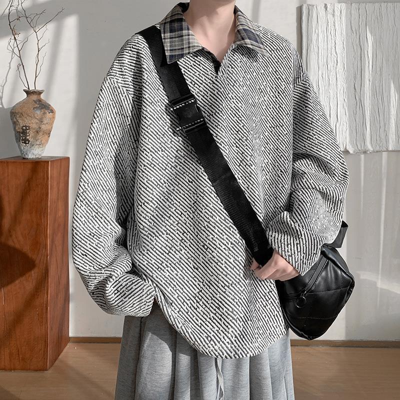 Men s Early Autumn Chenille Wool Polo Hoodie: Heavyweight American Style Knit Jacket L
