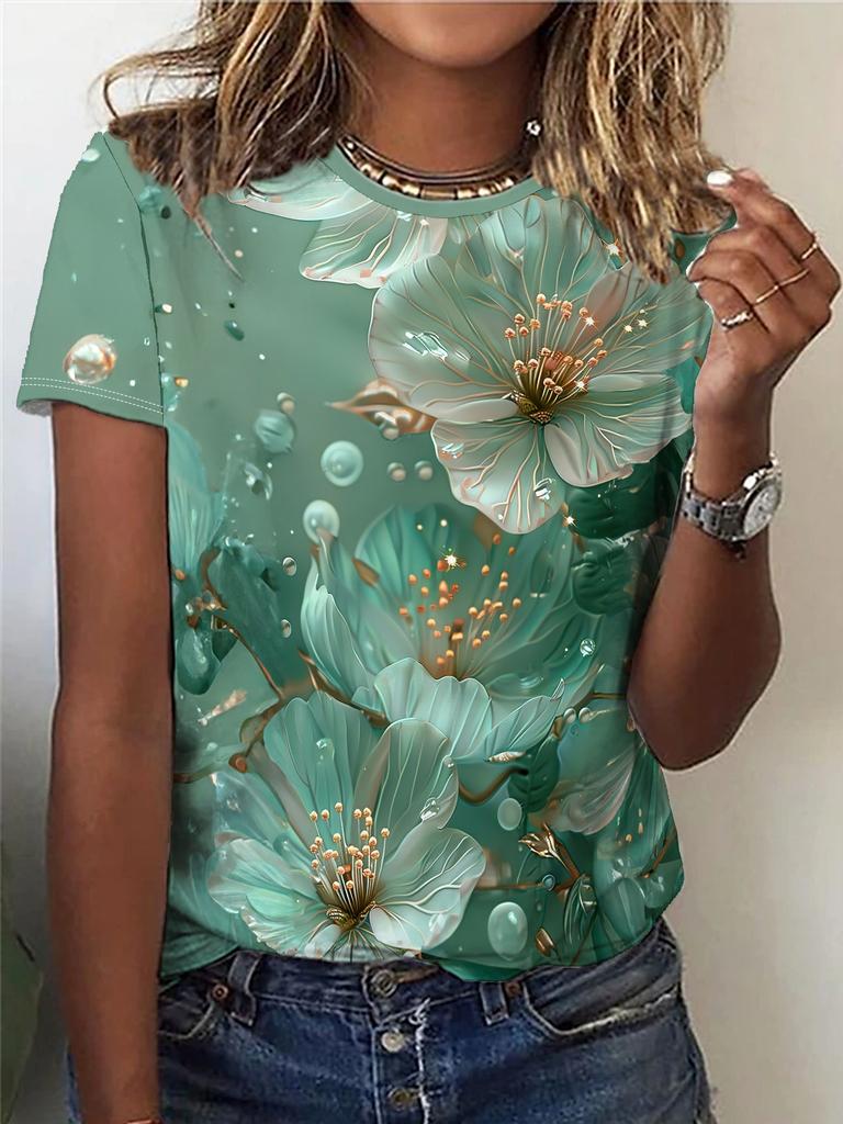 Summer Flower Bird 3D Print T-shirts Women Streetwear Harajuku Casual Fashion Y2k Short Sleeve T Shirt O-neck Tees Tops Clothing