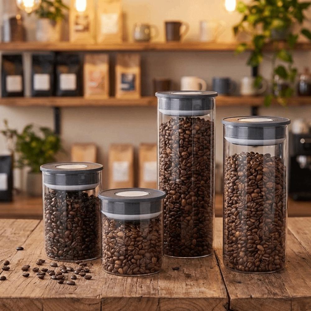 Glass Vacuum Coffee Canisters Transparent Coffee Beans Storage Bottle Home Storage