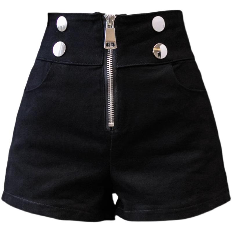 Women's High Waist Black Zipper Shorts - Autumn 2024 Fashion, Elastic Slimming A-line Booty Design, Casual Outerwear.