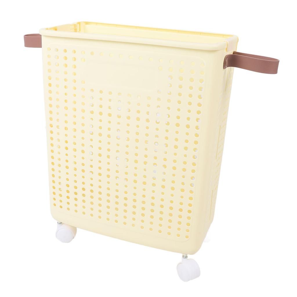Slim Laundry Basket Foldable Space Saving Sturdy PP Plastic Narrow Clothes Hamper for Bathroom Corner Crm White