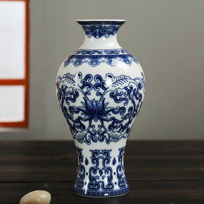 Mini Celadon Blue & White Porcelain Wall Vase: Small Hydroponic Flower Holder Ornament
